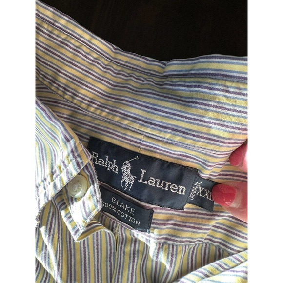 Ralph Lauren Blake XXL Long Sleeve Button Down Shirt Purple Blue Yellow Striped - Picture 3 of 6